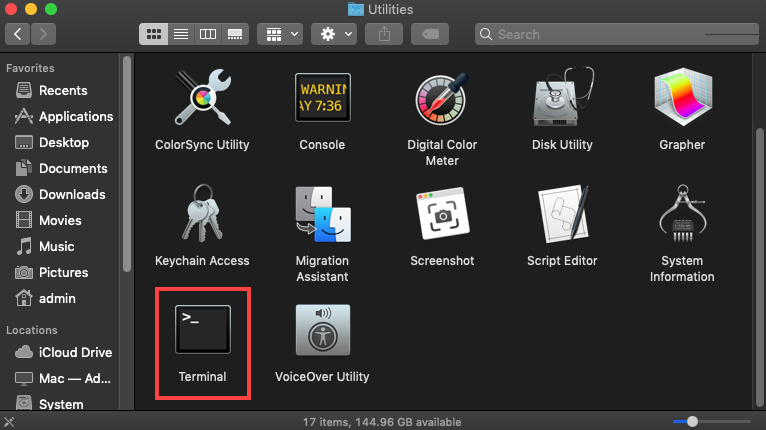 Terminal in Utilities Folder