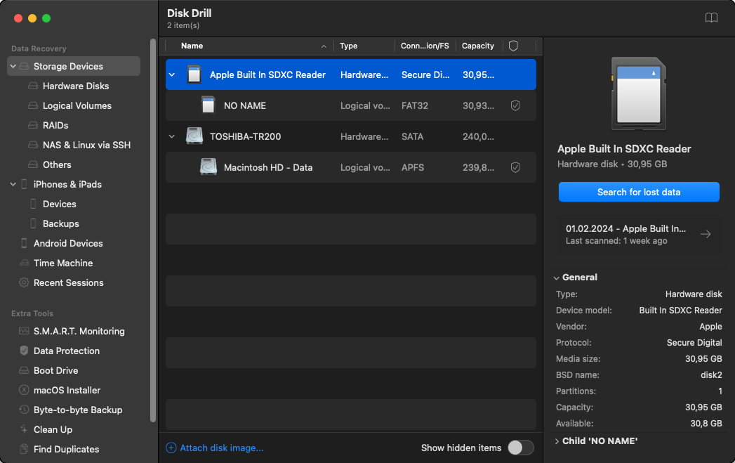 disk drill search for lost data