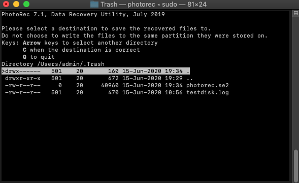 photorec destination directory