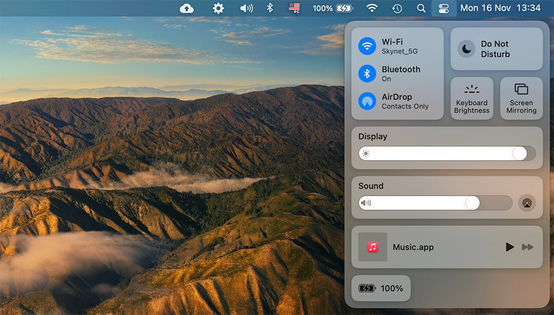 Control Center in macOS Big Sur