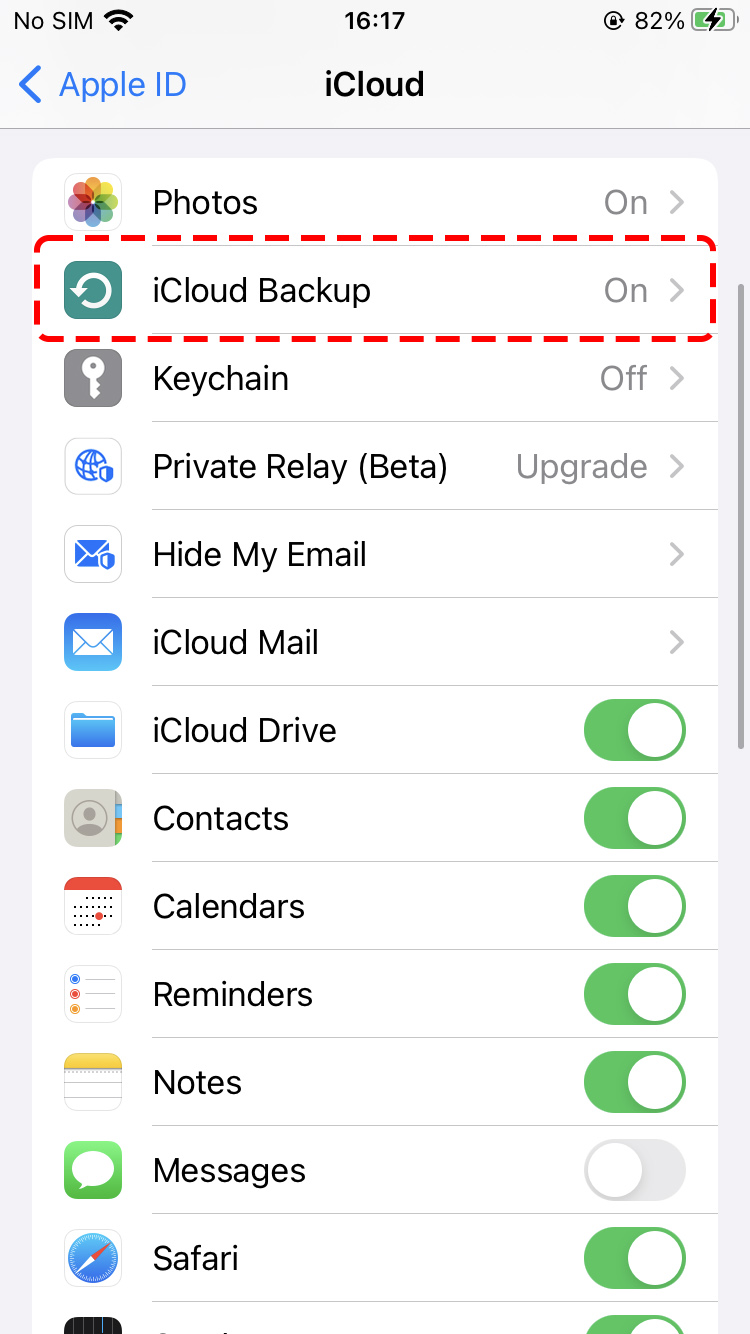 selecting icloud backup