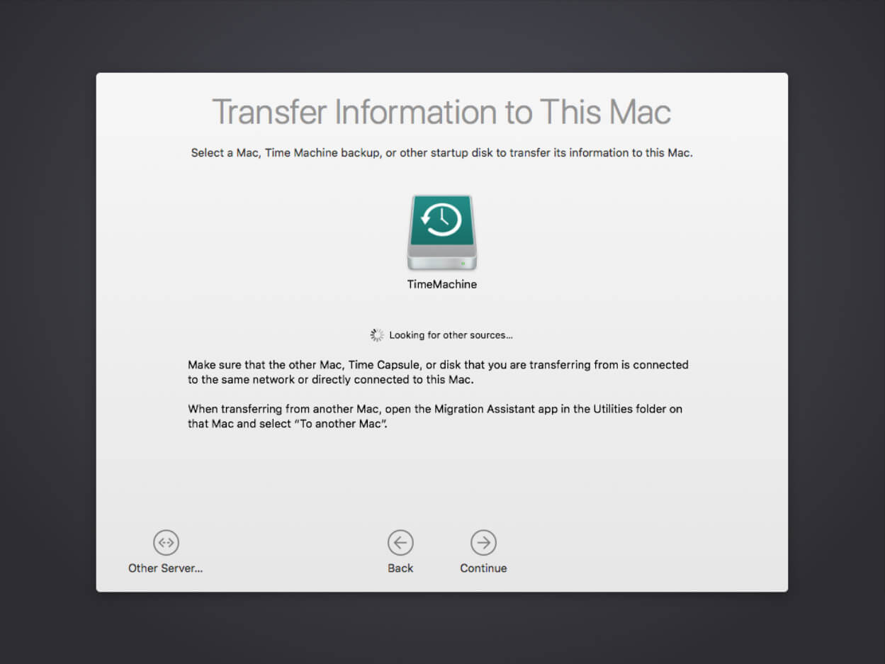 choose backup for transfer information