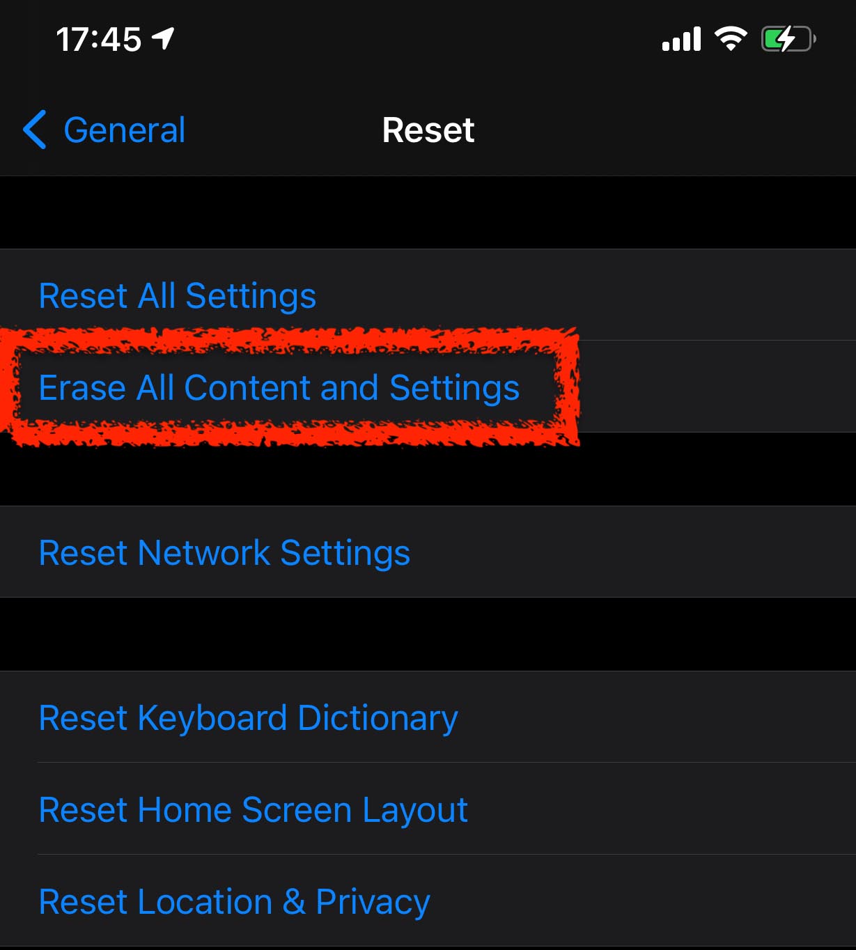 factory resetting iphone in settings