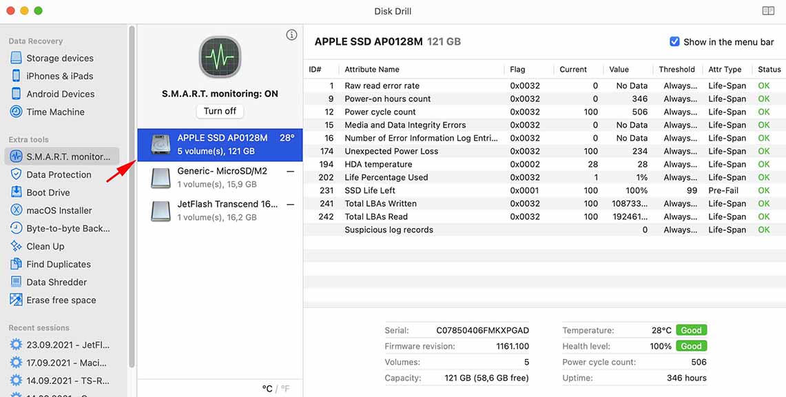 monitor ssd smart on mac m1 with disk drill