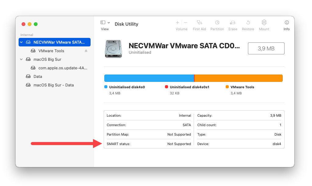 check SMART status in disk utility