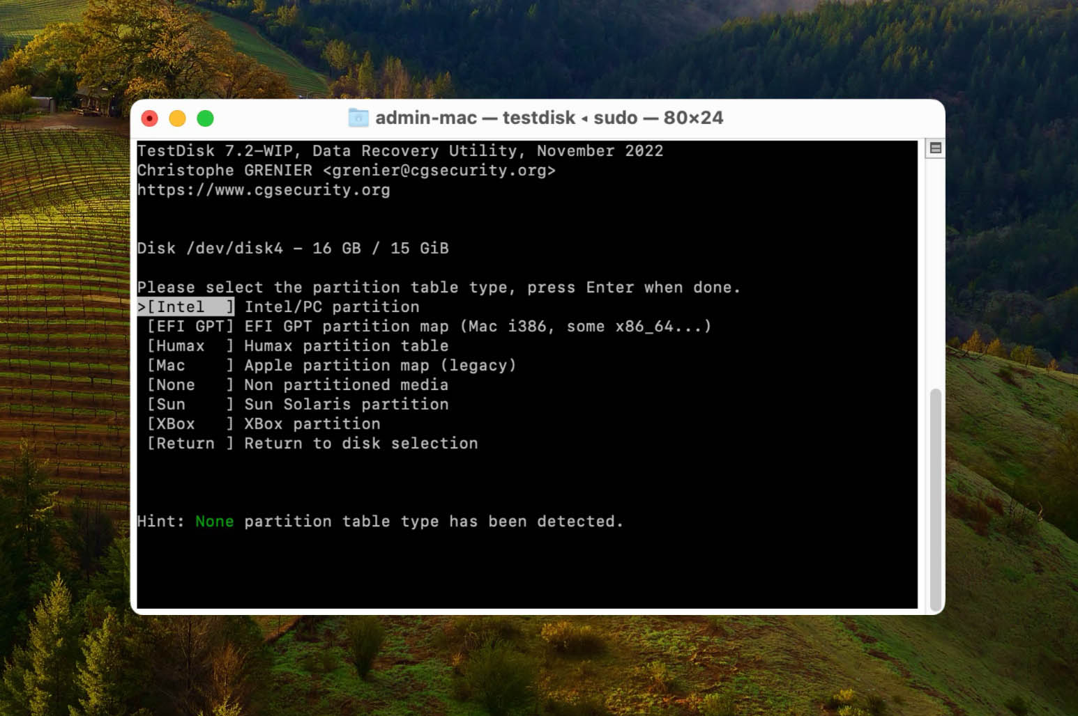 TestDisk partition table type