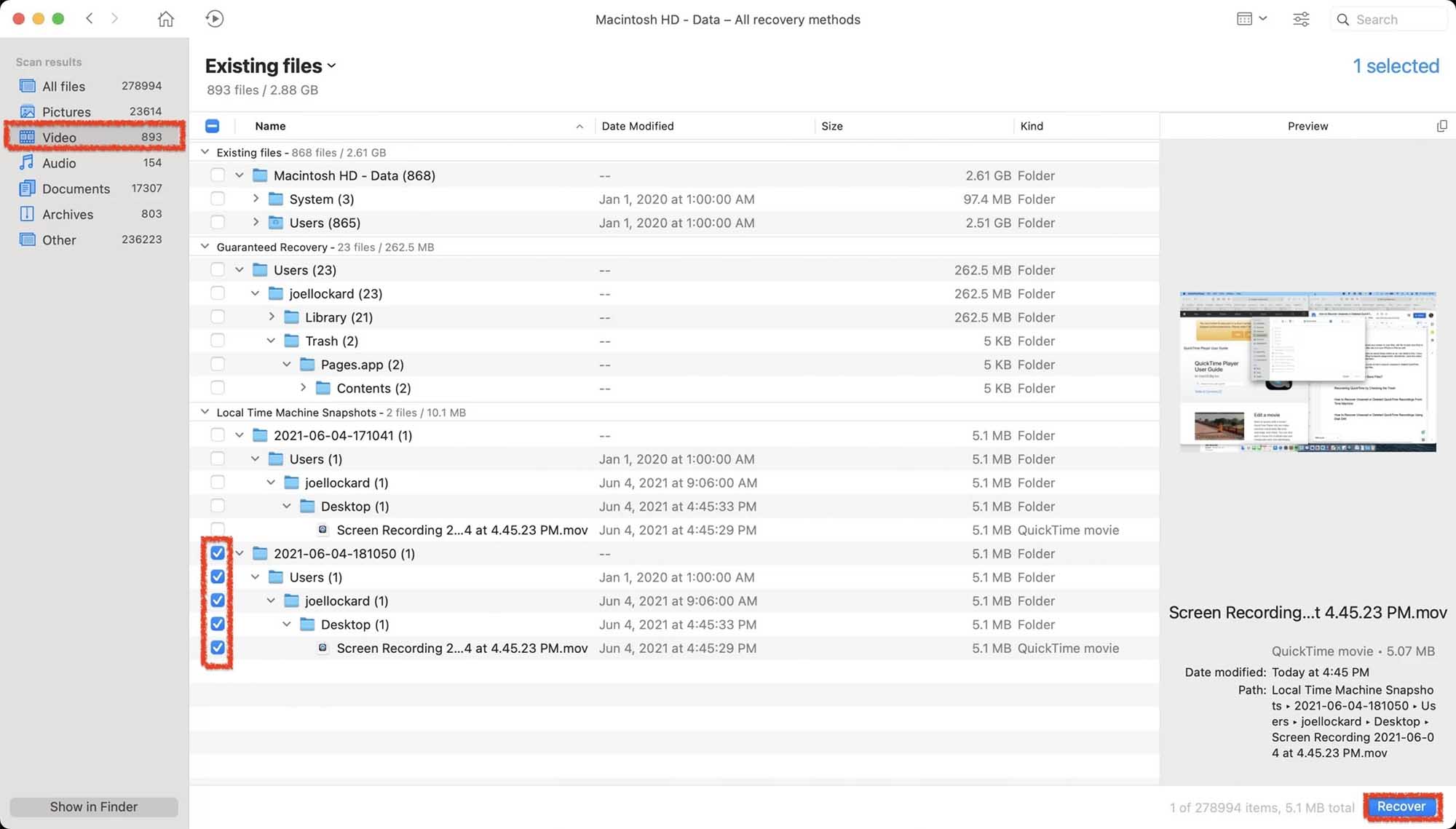 recovering quicktime player screen recordings in disk drill