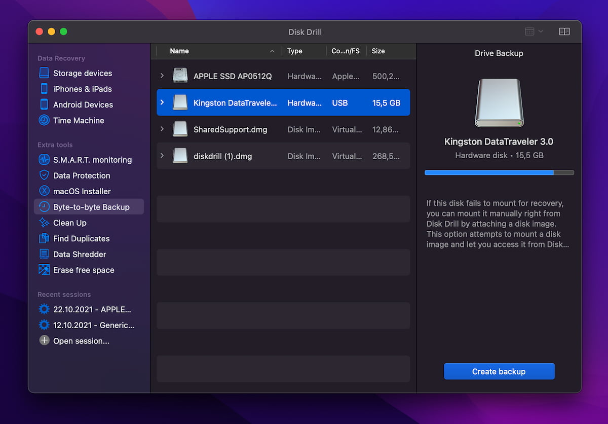 create backup disk drill monterey