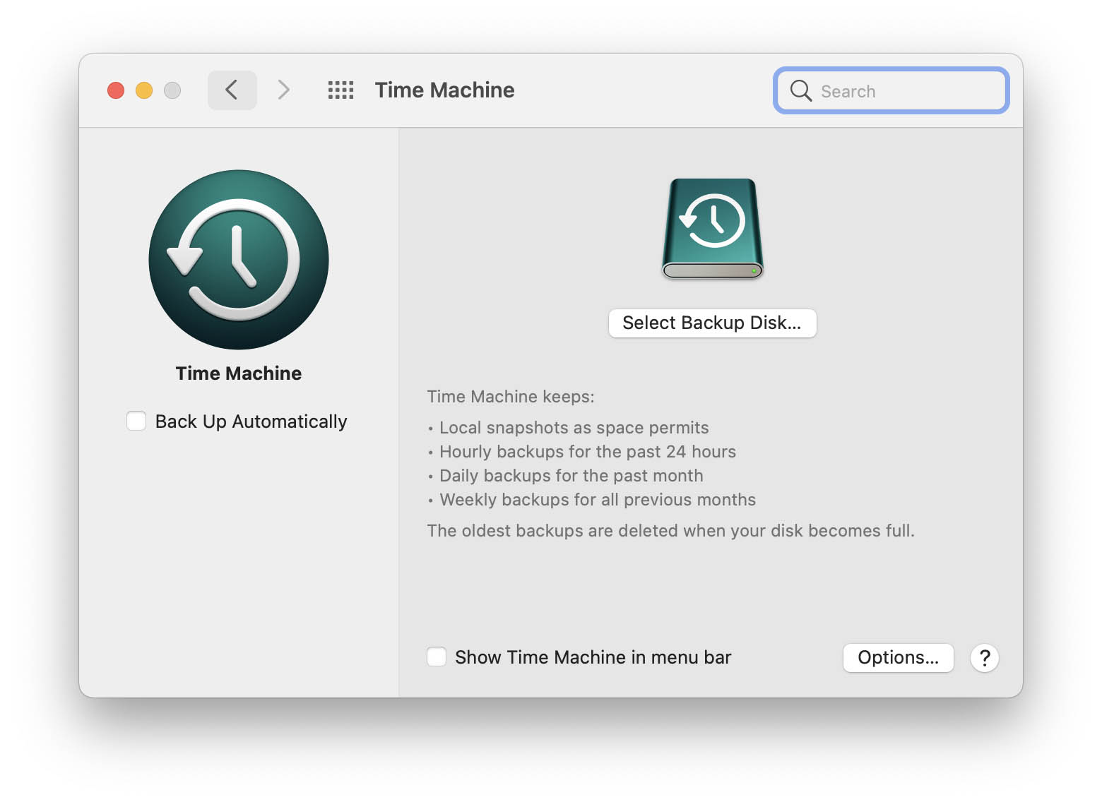 time machine backup setup