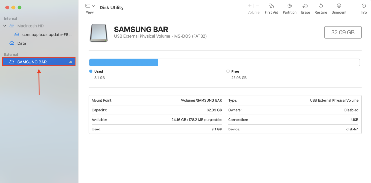 disk utility window