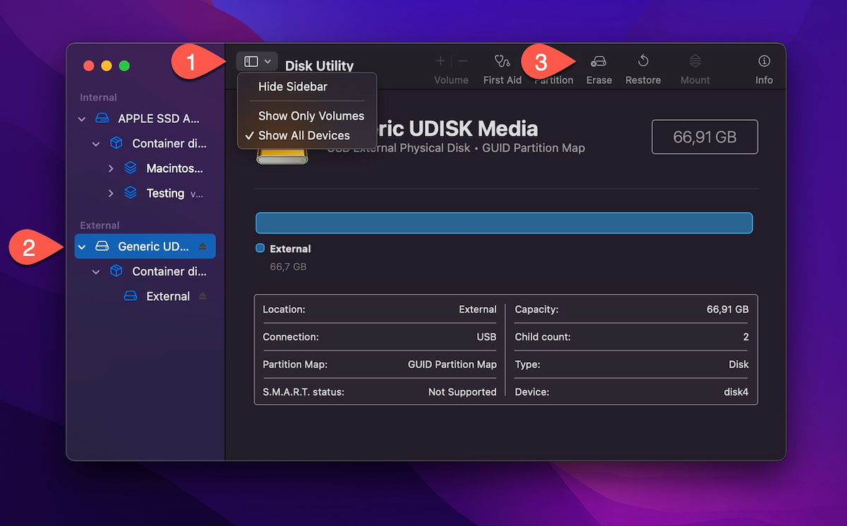 disk utility erase