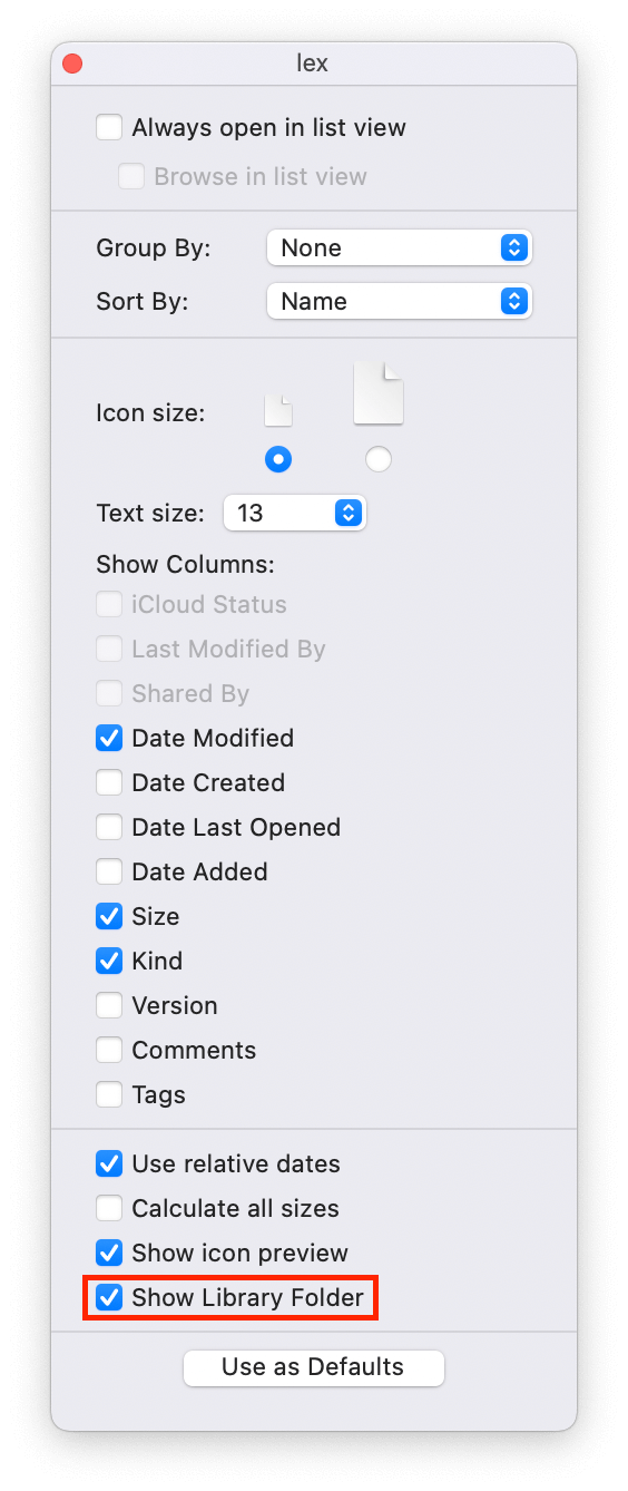 Show View Options menu