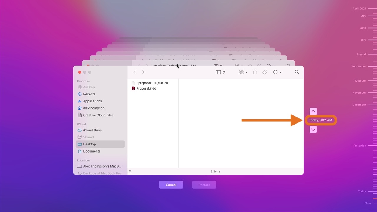 Locate your desired backup version