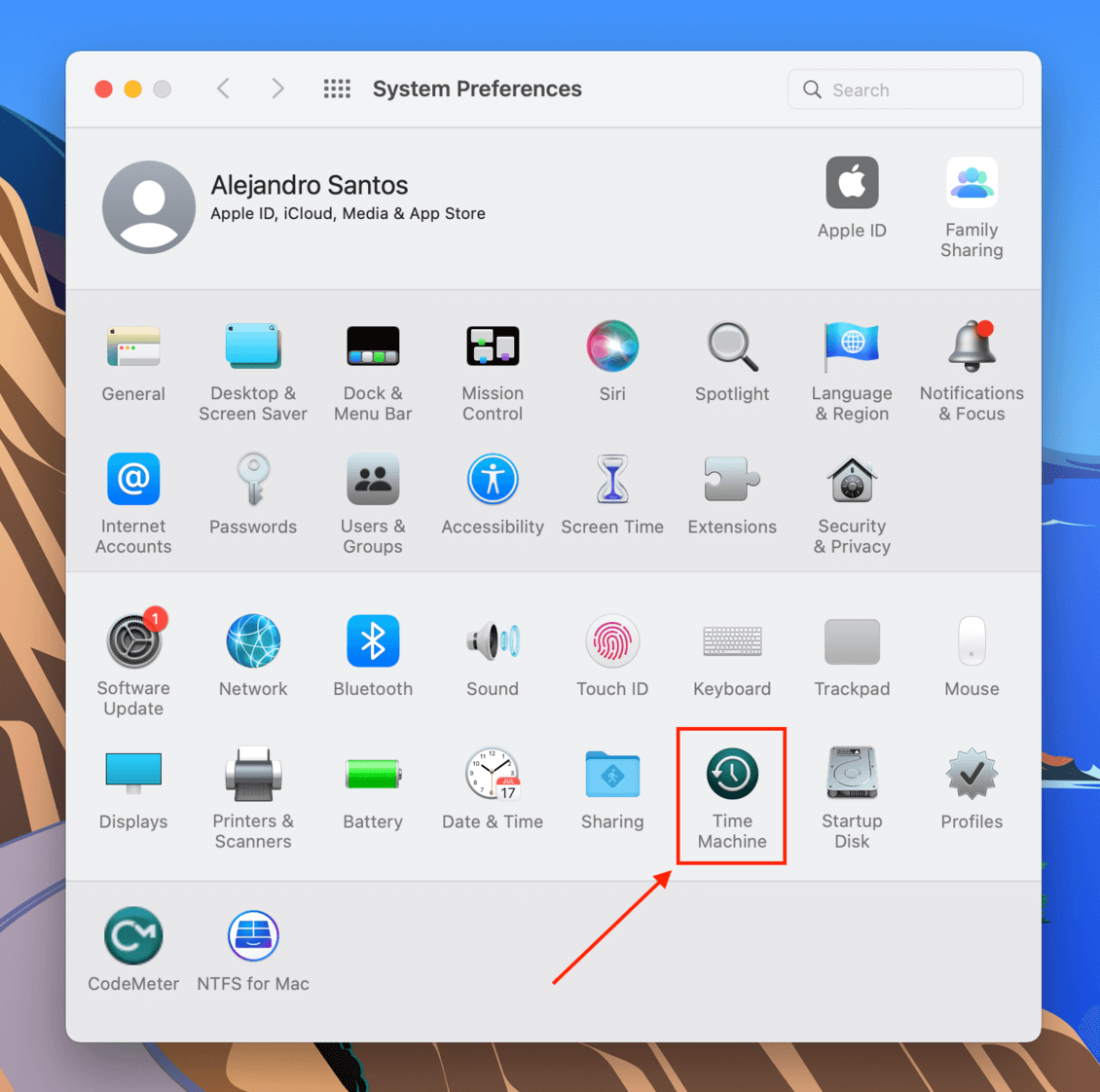 Time Preferences app in the System Preferences window