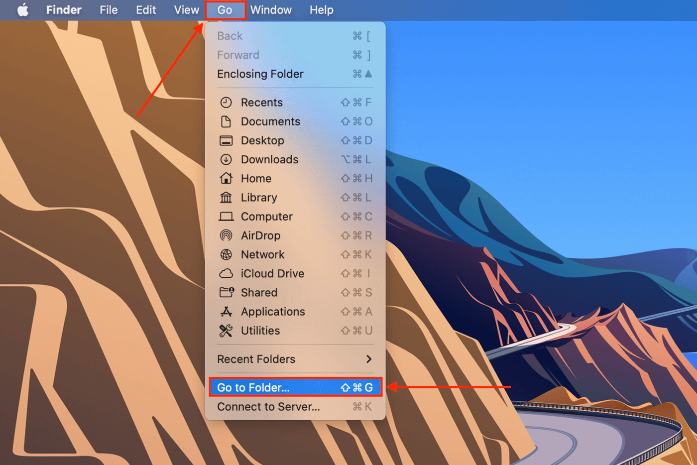 Finder Go to folder option