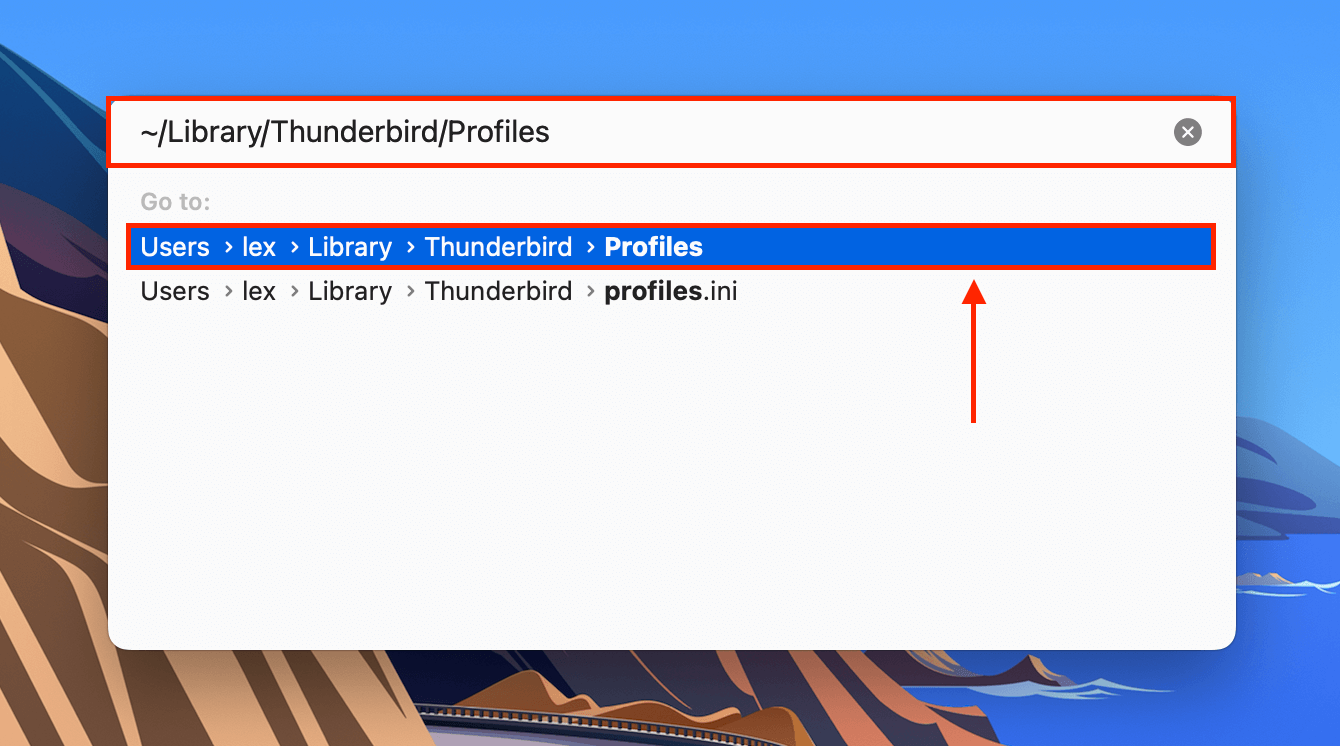 Thunderbird Profiles path in Finder Go