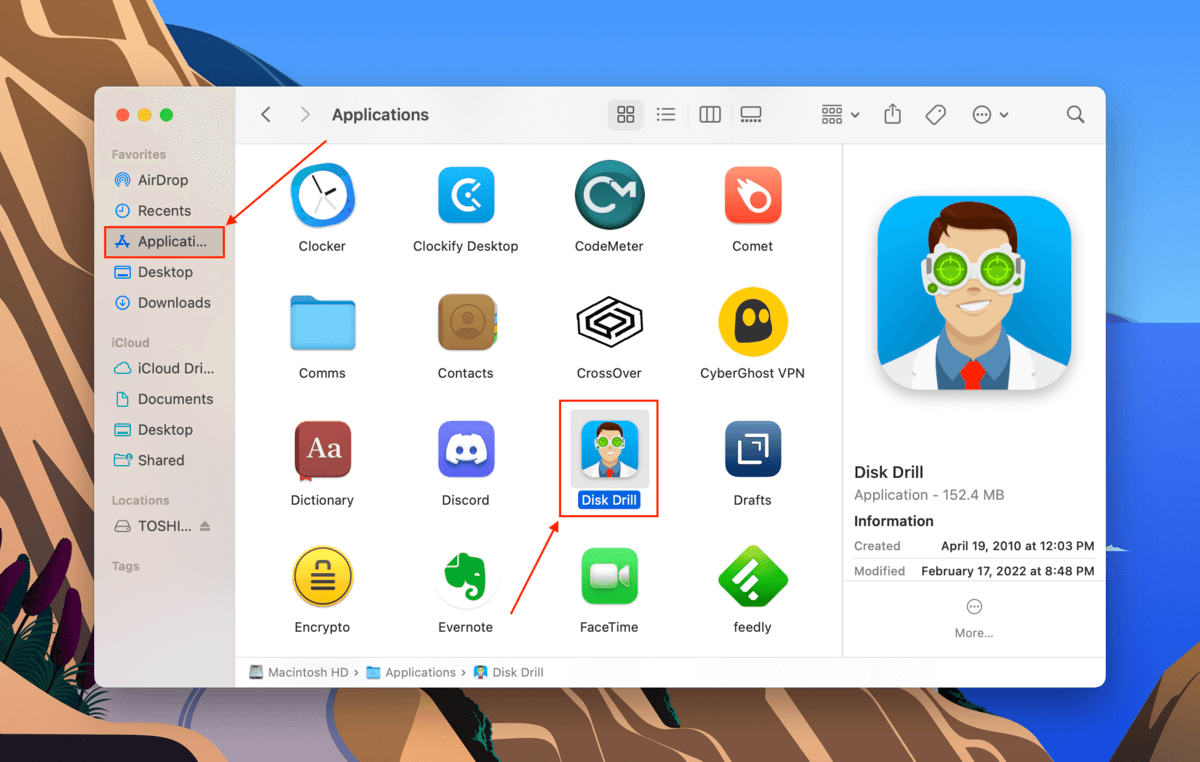 Disk Drill icon in the Finder Applications folder