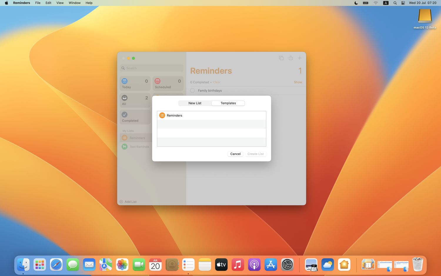 macos ventura reminders templates