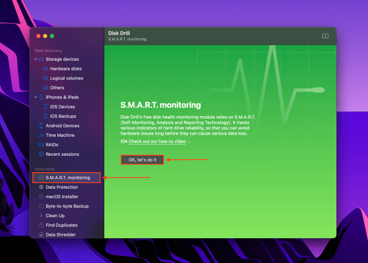 SMART monitoring tab in Disk Drill