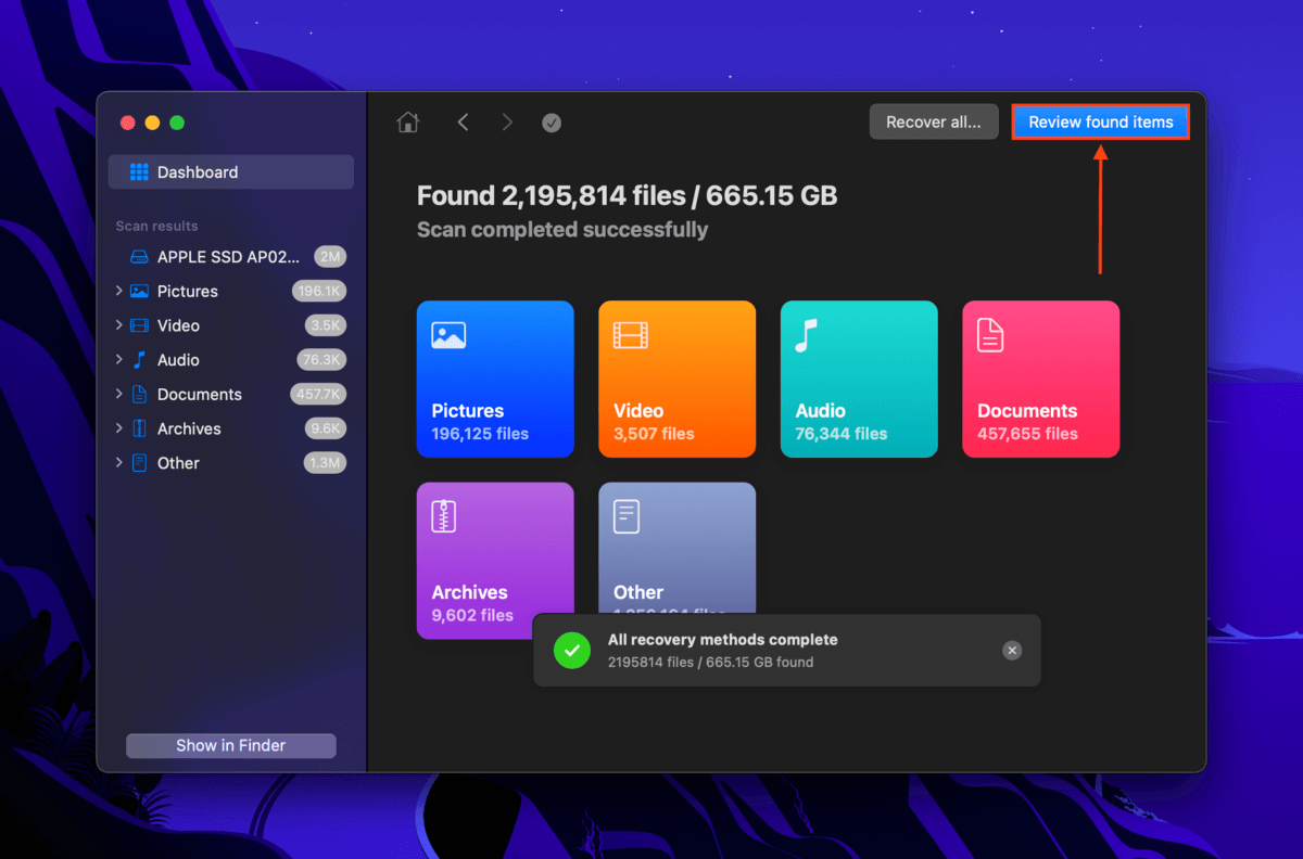 scan results in disk drill