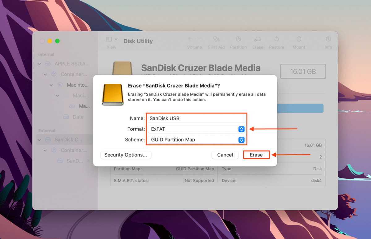 Erase dialog in Disk Utility