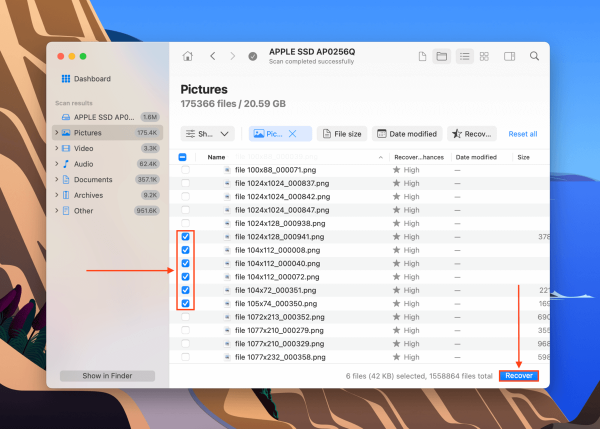 Disk Drill file selection column