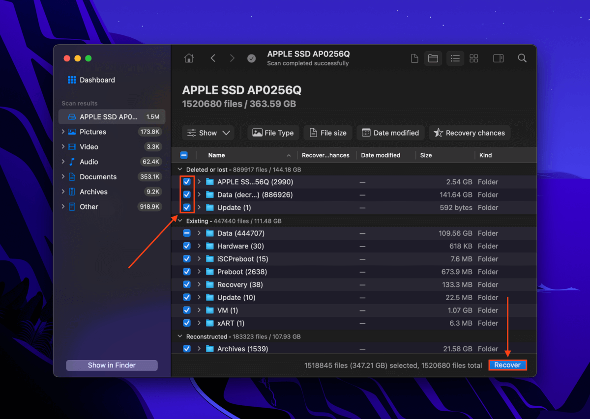 Disk Drill file selection