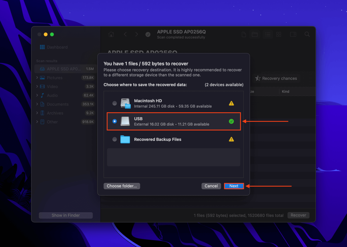 Disk Drill recovery dialogue box