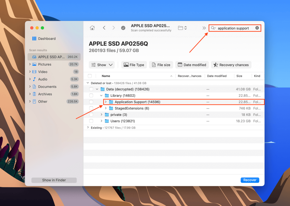 search bar in disk drill