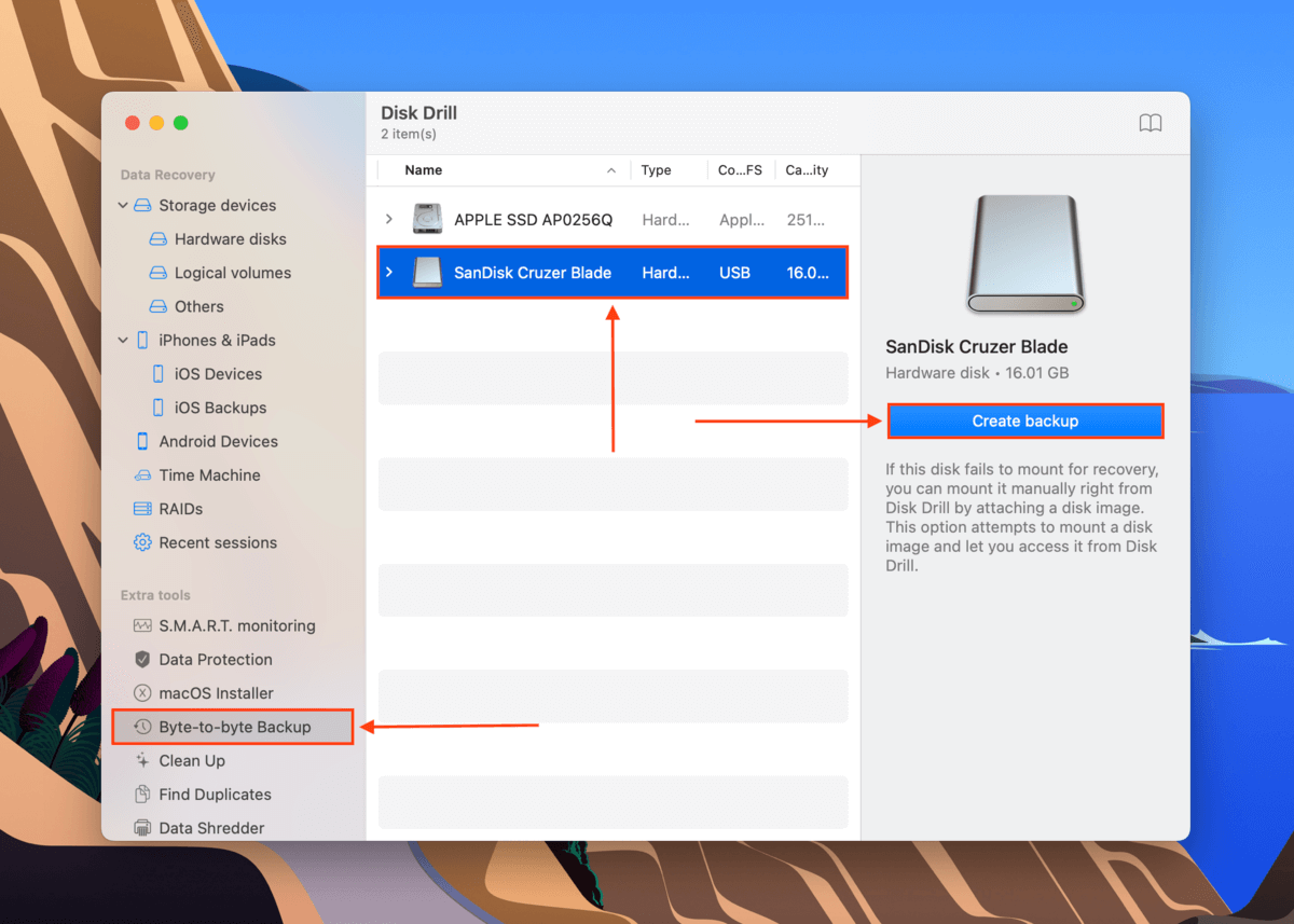 Disk Drill drive selection screen