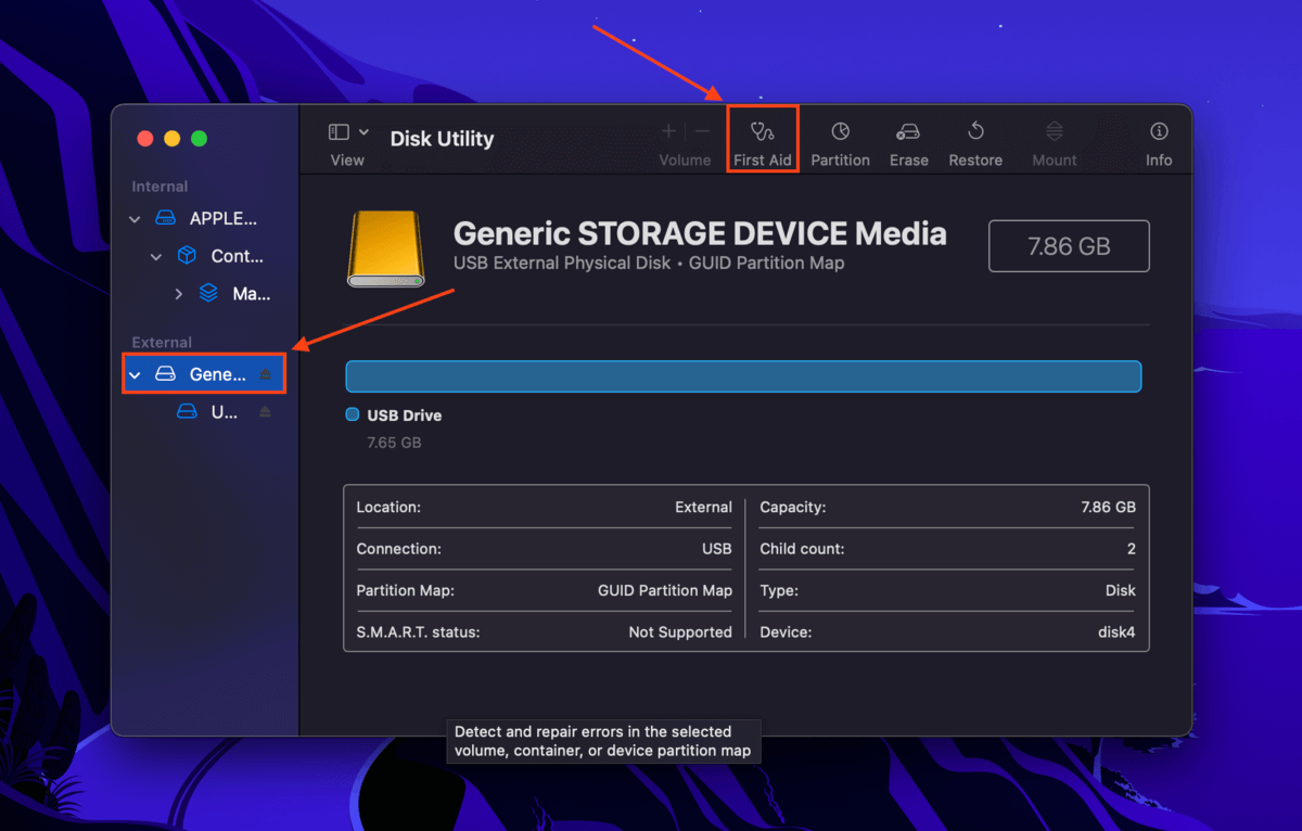 Disk Utility First Aid button