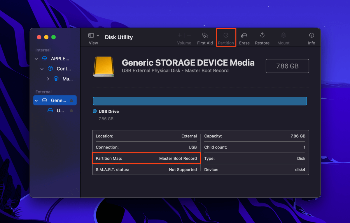 Disk Utility Partition button