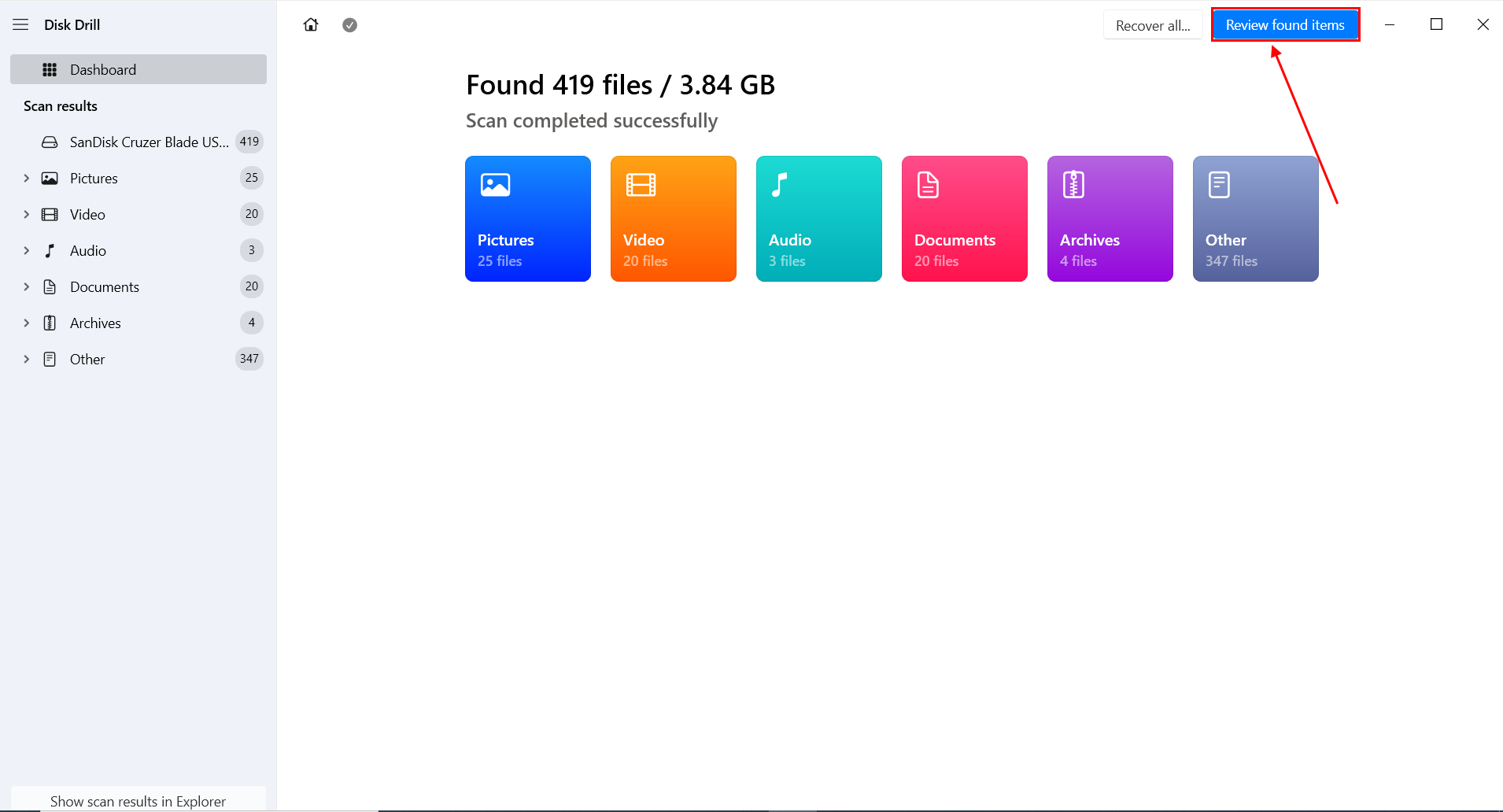 scan results in disk drill