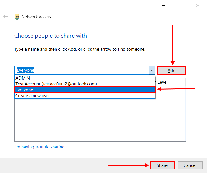 network permissions in Network dialog