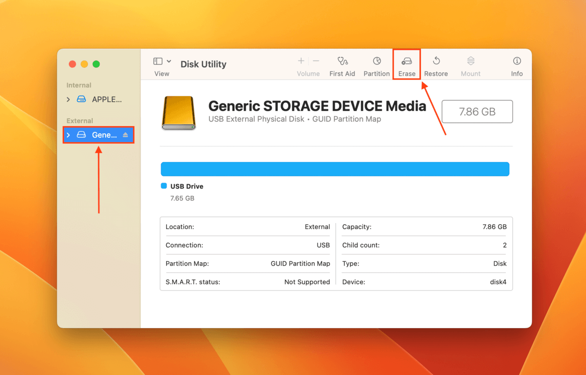 Disk Utility Erase button