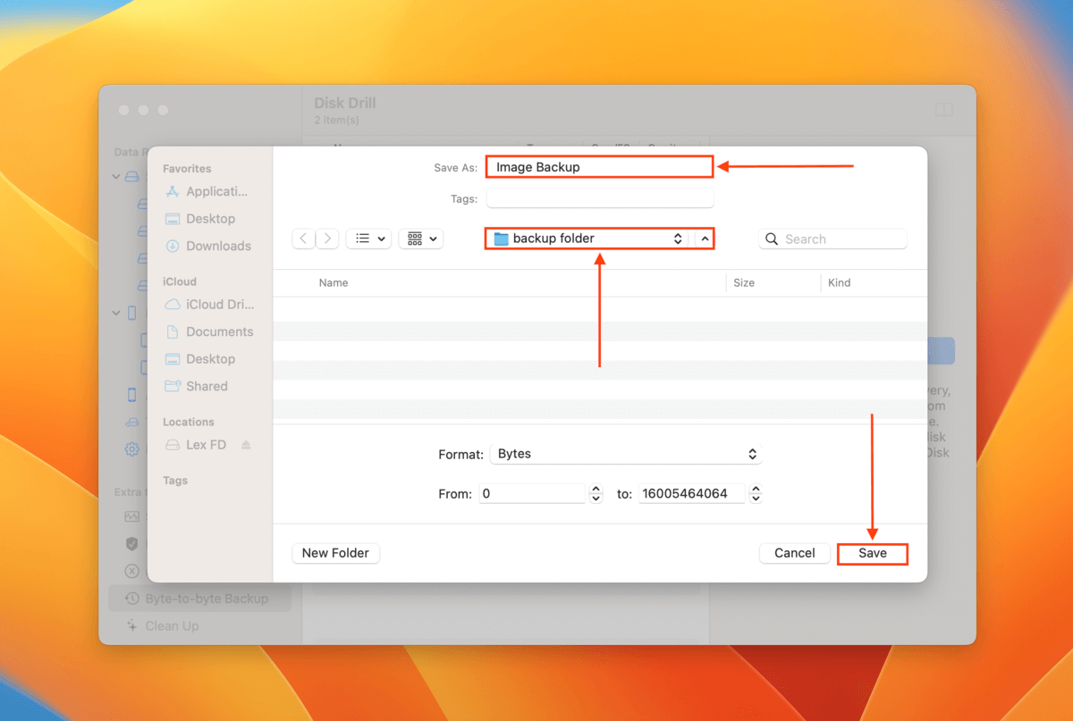 Disk Drill backup creation dialogue