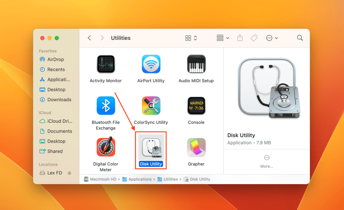 Disk Utility app in Finder