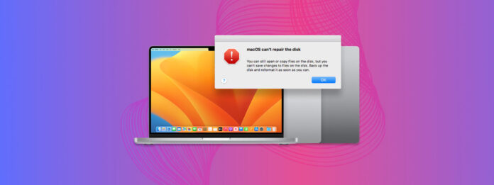 macos can't repair the disk