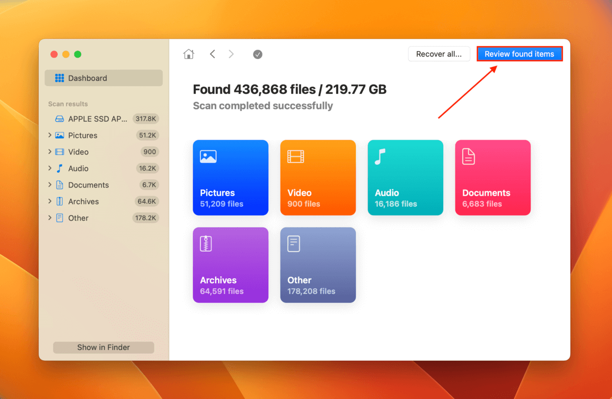 Scan results in Disk Drill