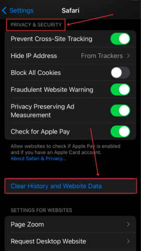 Privacy and Security in Safari Menu