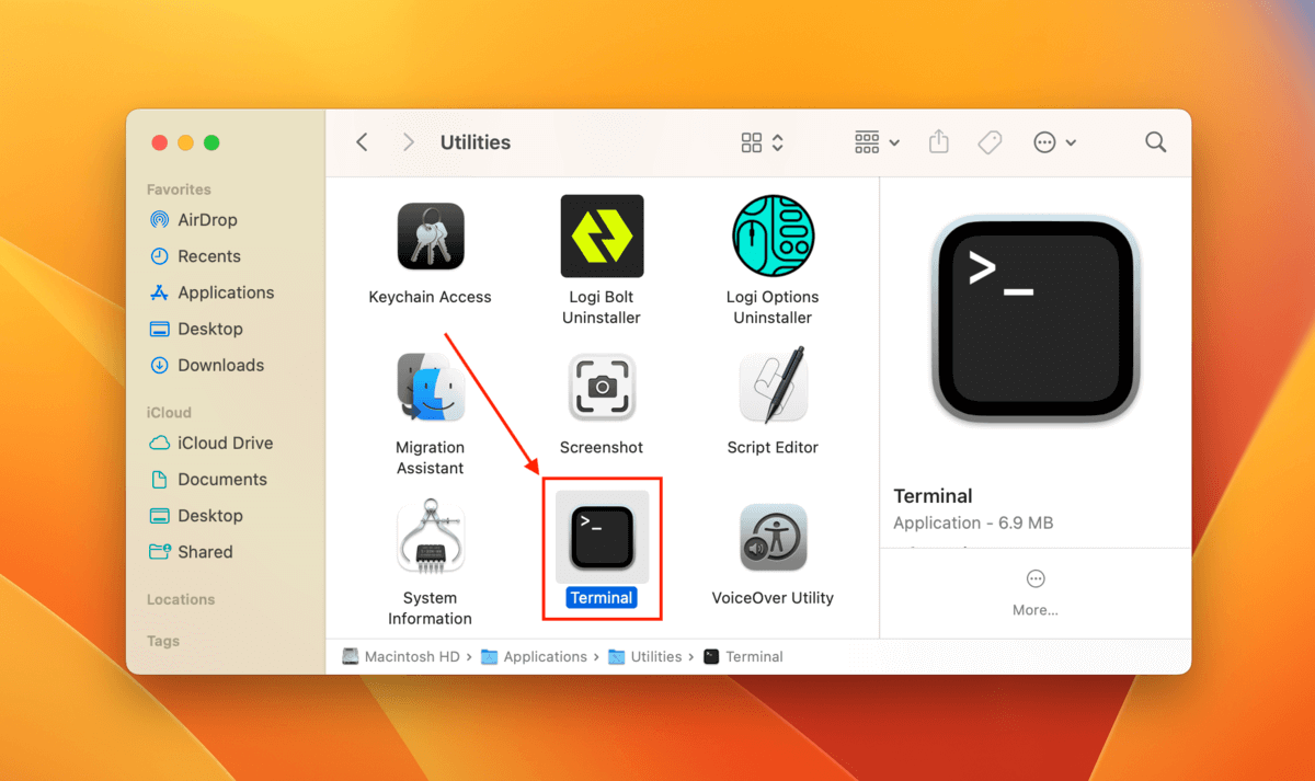 Terminal app in Finder