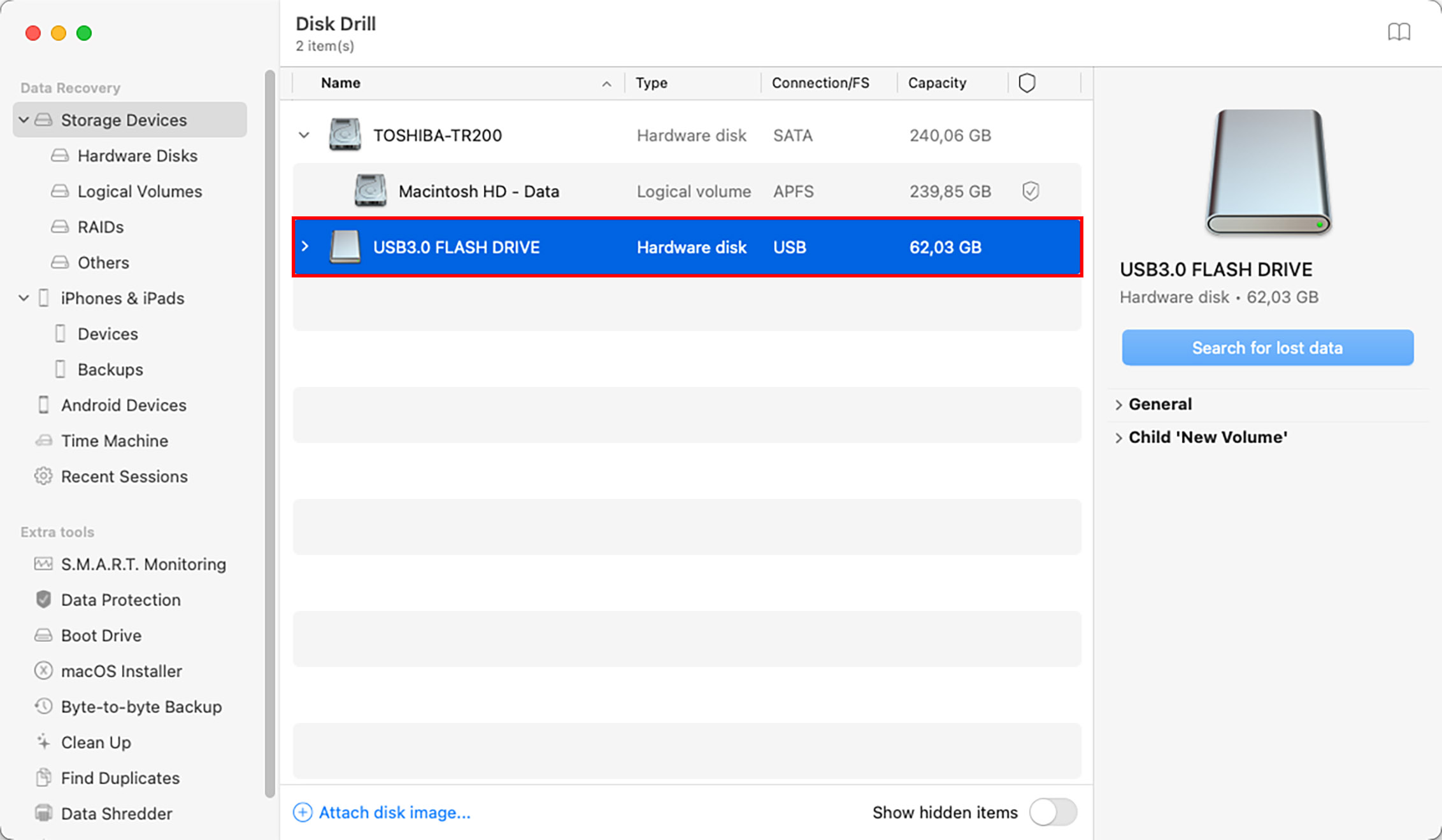 disk drill drive selection menu