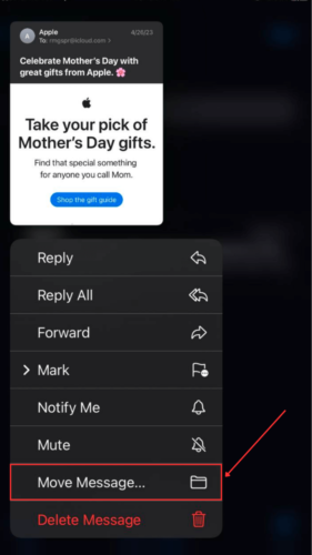 Click Move Message in the drop down menu