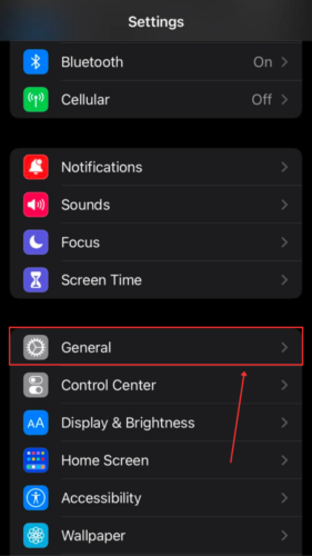 General option in Settings menu