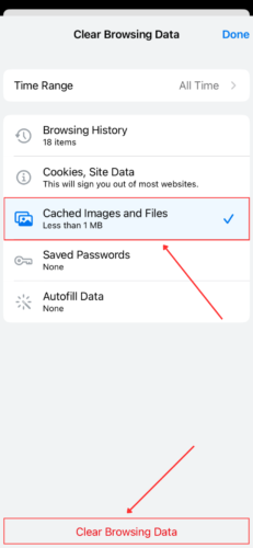 Clear cache option in the Google Chrome iPhone app