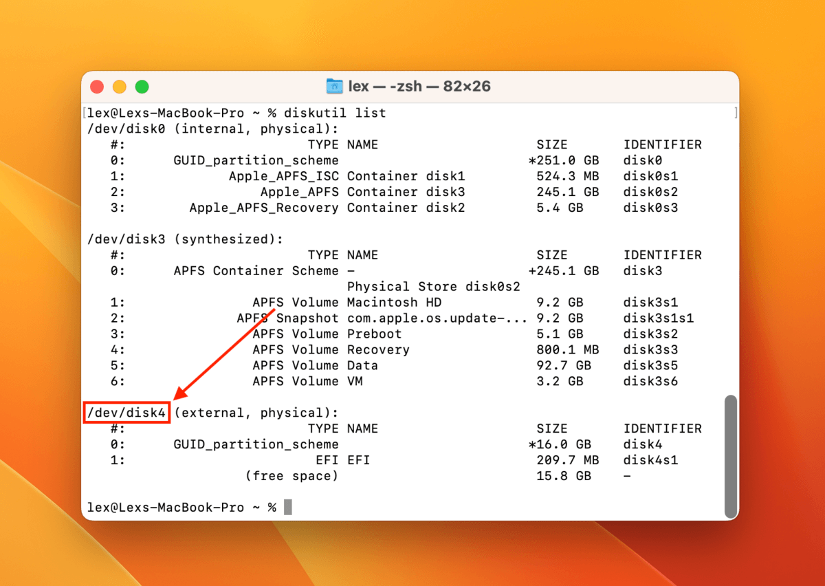 Diskutil List command in the Terminal app