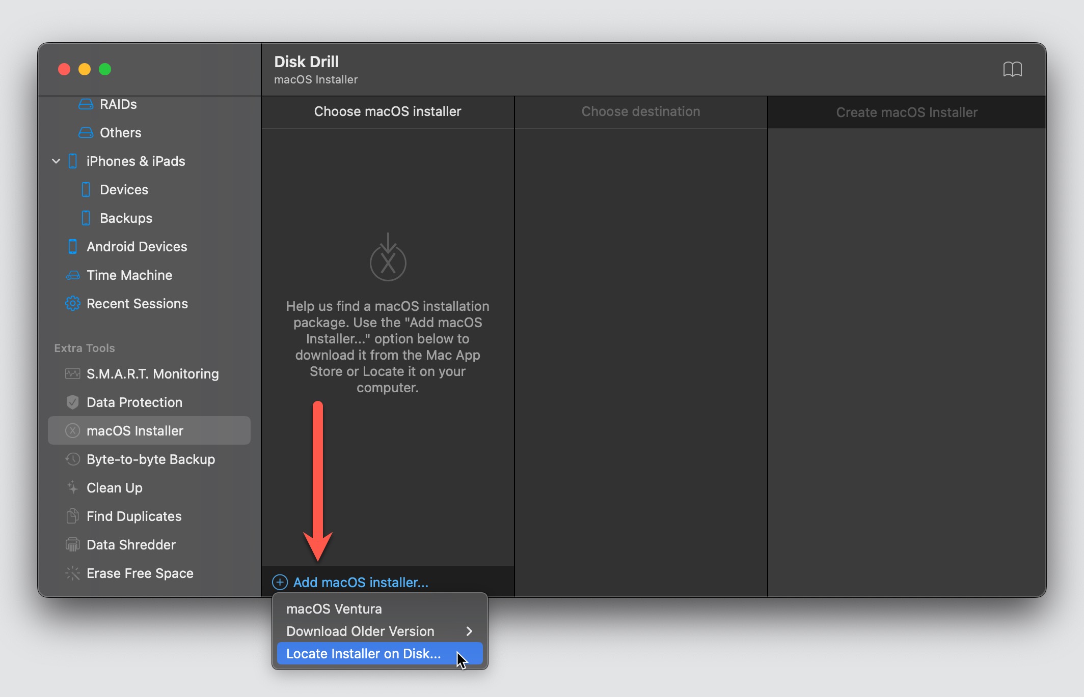 locate installer on disk highlighted