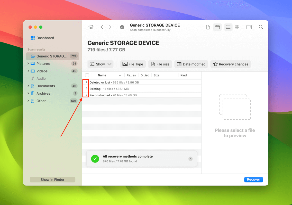 Disk Drill types of found files