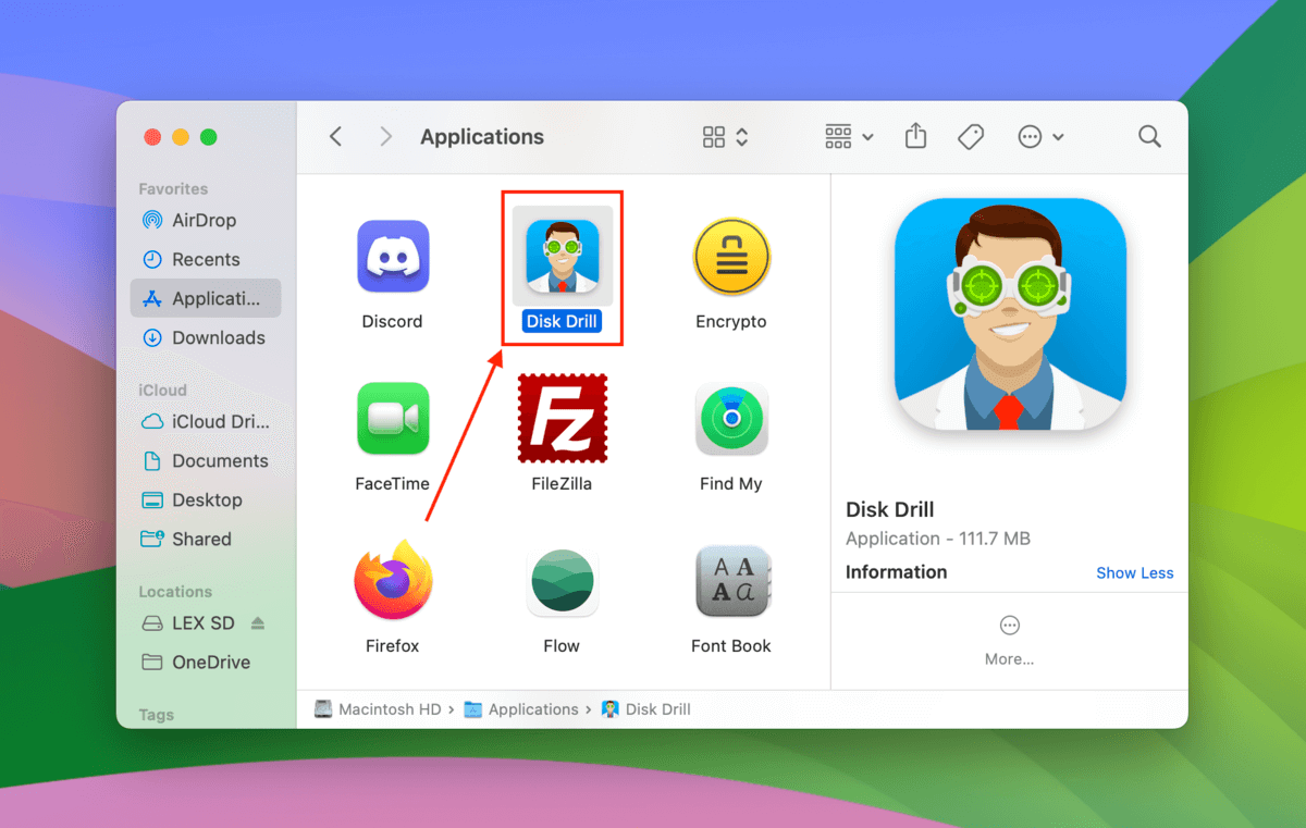 Disk Drill icon in the Mac applications folder