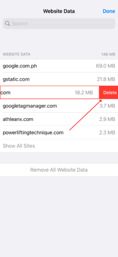 Remove Safari website data via iPhone Settings app